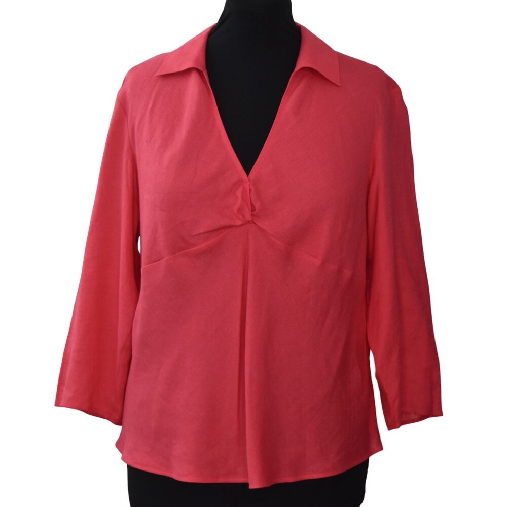 Talbots Irish Linen Blouse Top Womens 18 Pink V Neck Long Sleeve Empire Waist